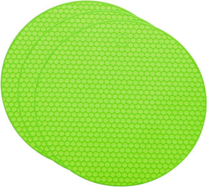 uxcell 3pcs Silicone Jar Opener Pads, 17.5cm/7" Texture Can Opener Multipurpose Round Bottle Lid Opener Non-Slip Coasters for Weak Hands Seniors Children, Green