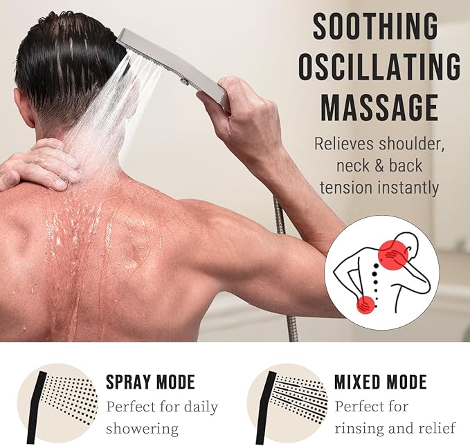 G-Promise All Metal Square 3 Function Handheld Shower Head, Easy and Quick Switch to Massage Mode, Bathroom Shower Wand Design Exquisite Luxury, 2.5 GPM, Brushed Nickel