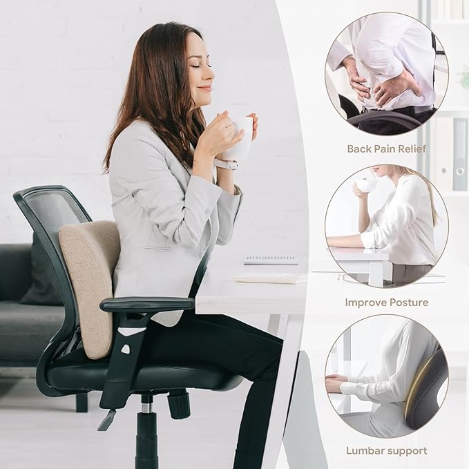 Back Support Pillow for Recliner Support Pillow with Gel Memory Foam Ergonomic Orthopedic Couch Lumbar Cushions for Elderly Lower Back Pain Relief Washable Cover, Beige