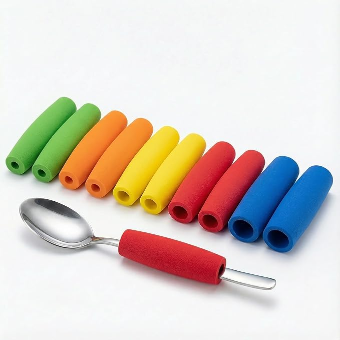 Foam Grip Tubing Kit for Adaptive Utensils & Silverware - Built Up Handle Aid for Arthritis, Elderly, Parkinsons, Stroke - Non-Slip Pencil Grips & Tool Holder - 5 Assorted Sizes (10 Pack)