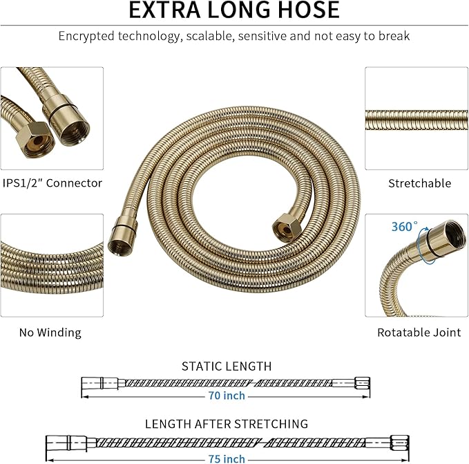 G-Promise Handheld Shower Head High Pressure 6 Spray Settings, Detachable Hand Held Showerhead 4.9 Inch Face with Extra Long Flexible Hose and Metal Adjustable Bracket
