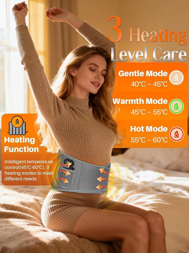 Heating Pad for Back Pain Relief,60” Large Cordless Heating Pad for Cramps with 3 Heat 3 Vibration, 8000mAh Portable Lower Back Massager Supply Extension Belt, Gifts for Women Men Seniors Mom Dad