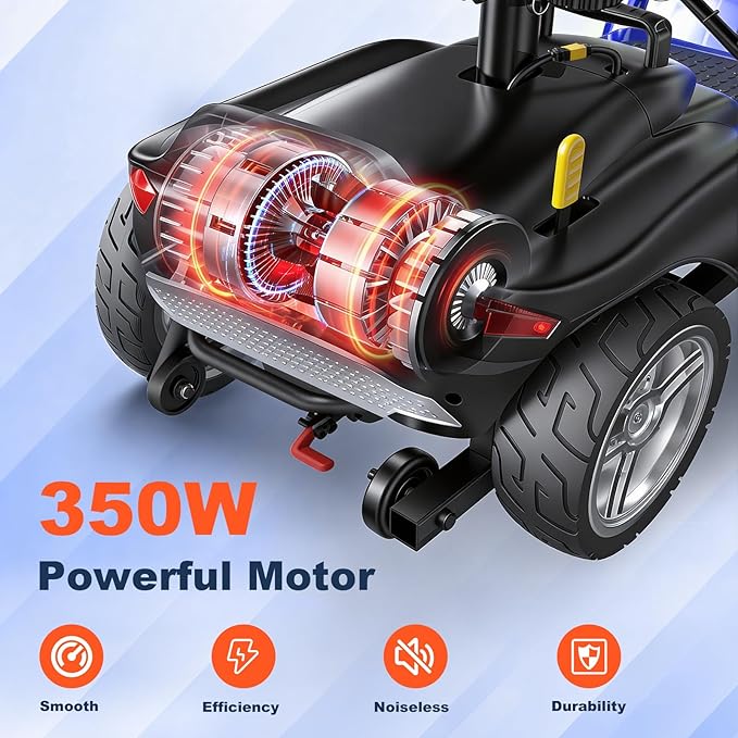 15/25/30/50Miles Eldryvon 4 Wheels Electric Mobility Scooter for Seniors, Dual Basket, 350W Powered Wheelchair with Rotating Seat, Mirrors, Foldable Motorized Scooter for Adults (Blue, 25Miles)