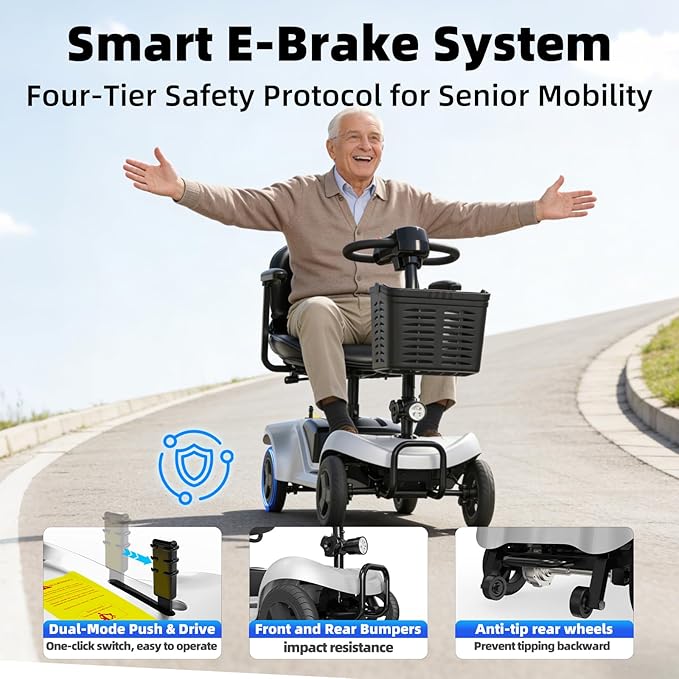 Mobility Scooter for Adults,4 Wheel Mobility Scooter,15 Miles Range,300LBS Capacity,Lightweight and Portable,with LED Headlights and Basket,Charger Included,Gifts Suitable for Elders,Silve