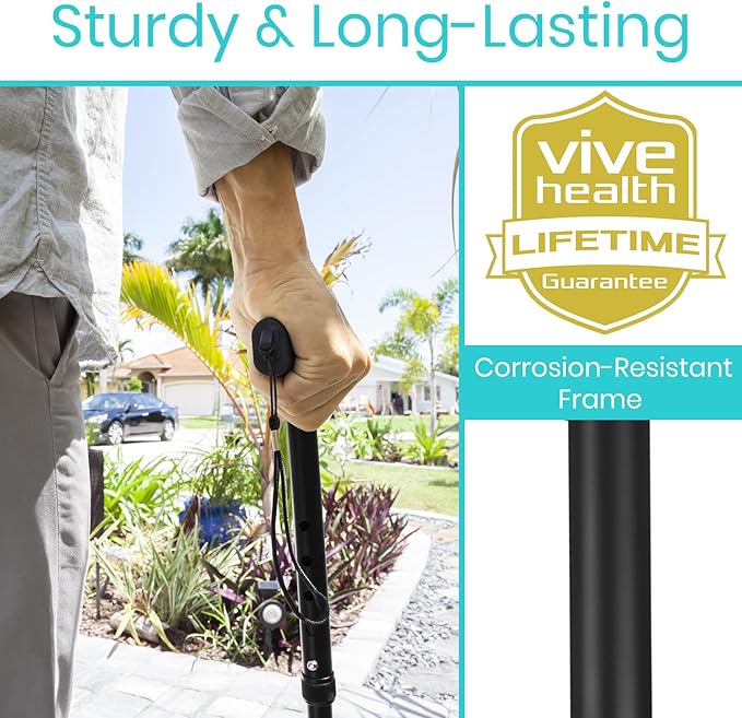 Vive Folding Cane - Foldable Walking Cane for Men, Women - Fold-up, Collapsible, Lightweight, Adjustable, Portable Hand Walking Stick - Balancing Mobility Aid - Sleek, Comfortable