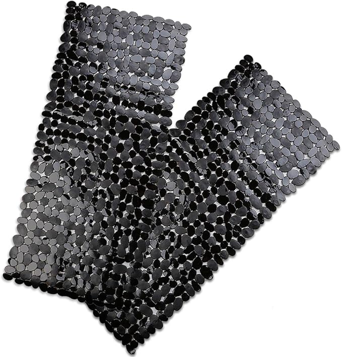 SONGZIMING Bathtub Mat Non Slip 2 Pack, 35 x 16 Inches Pebble Shower Mat with Suction Cups and Drain Holes, Bath Mat for Shower,Bathroom tub (Black)
