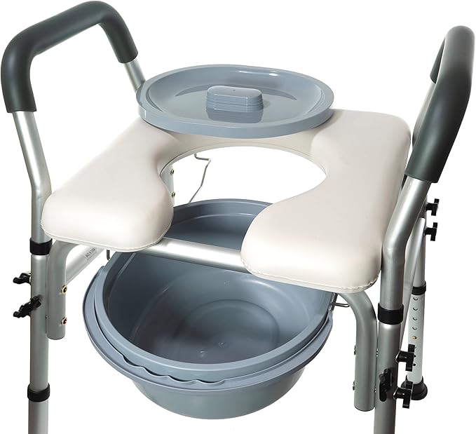 PATSONᵀᴹ Stand Alone Raised Toilet Seat with Padded Handles and Adjustable Legs - Raised Commode for Elderly - 400lb - Fits Directly Over Your Existing Toilet. No Tools Required.