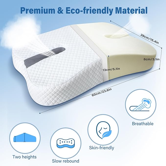 SAHEYER Anti-Snoring Pillow for Side Sleepers, Stop Snore Aid Memory Foam Orthopedic Pillow for Sleeper, Snoring Solution and Remedy, Anti-Snore Devices, White