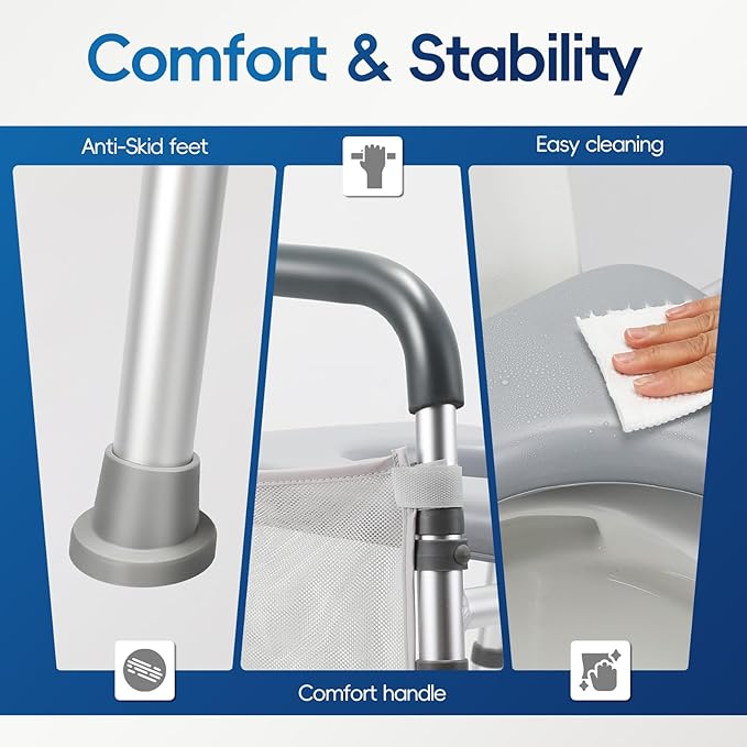Raised Toilet Seat with Handles, 500lb Handicap Toilet Seat with Handles Over Toilet, Commode Chair with Adjustable Height & Width, Toilet Seat Risers for Seniors, Elderly, Handicap