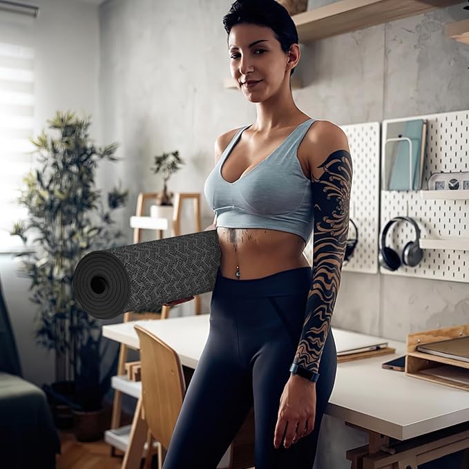 Yoga Mat 1/3" (8mm) Thick Non-Slip, Women Men Fitness & Exercise Mat, 72"Lx24"W Eco-Friendly TPE Workout Mat with Carrying Strap for Yoga, Pilates, Home Gym, Floor Exercises