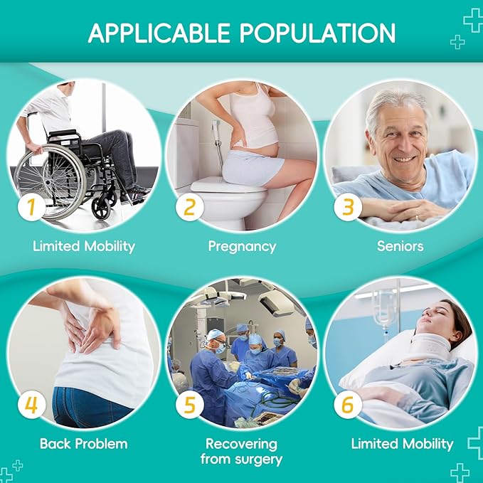 Butt Wiper Tool Wiper,15.75"Extra Long Toilet Assistance for Elderly,Disabled,Fat People,Pregnant,Easily Grips Toilet Paper or Wet Wipes Without Falling Out,Highly Practical Easy to Use with 2 Hooks