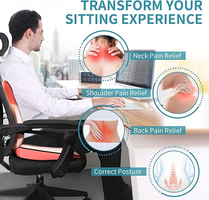 FLORICH Seat Cushion and Lumbar Support Pillow for Office Chair Car Neck Headrest Pillow Memory Foam Seat Pads Pressure Relief Back Cushion and Carseat Pads(Dark Pink)