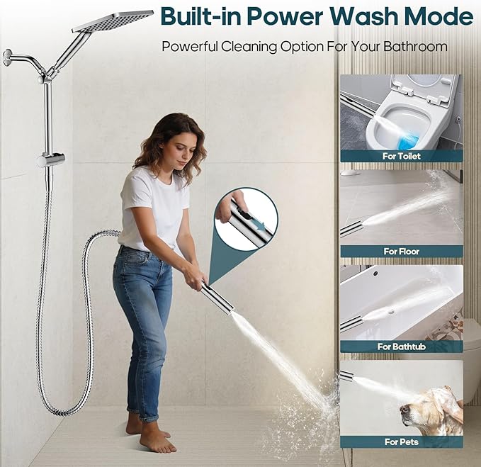 Filtered Shower Head with Handheld Spray Combo High Pressure Rain Shower Head Dual Shower Head with Filters - Removes Chlorine Height Adjustable & Built-in Power Wash