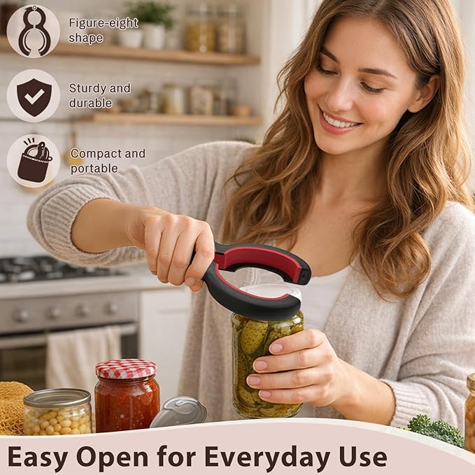 Multi-Use Can, Bottle and Jar Opener, 6-in-1 Adjustable Bottle Opener with Easy-Grip Design for Senior & Weak Hands