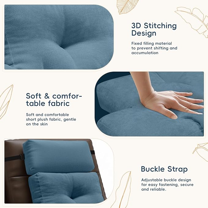 Neck Pillow Lumbar Support for Recliner, Soft and Fluffy Back Support Cushion for Chair with Adjustable Headrest Pillow, Back Rest Pillow for Office Chairs, Recliners, Sofa, Couch Pain Relief Blue