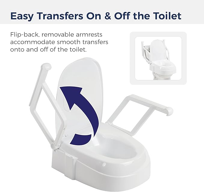 Drive Medical PreserveTech Universal Raised Toilet Seat with Handles, White