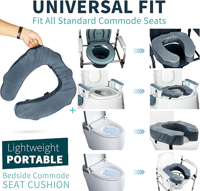 Raised Toilet Seat Cushion for Elderly, 3" Padded Toilet Seat Riser with High-Density Foam for Enhanced Comfort & Elevation, Universal Fit, Commode Seat Cushion for Bedside Commode (3 inches)
