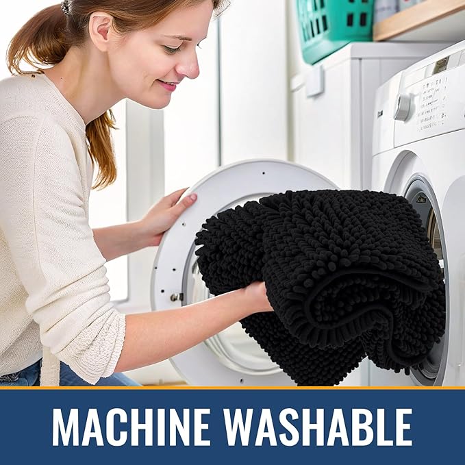 Arotive Bathroom Toilet Rugs U Shaped 20x20, Extra Soft Absorbent Shaggy Chenille Contour Bath Rugs for Toilet, Machine Washable Non-Slip Contoured Bath Mats, Black