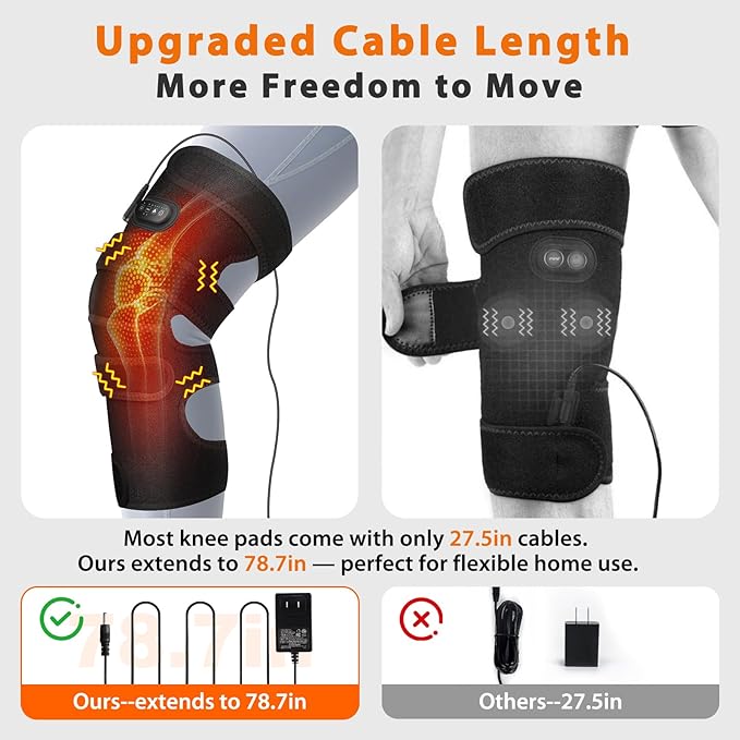 Knee Heating Pad for Pain Relief, Knee Massager for Arthritis Pain Relief, Heated Knee Brace Wrap, 3 Heat Settings, 5 Vibration Modes, Timer, Extra Long Cord, Perfect for Dad Mom Elders