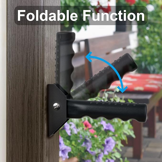 Flip Up Grab Bar for Doorway/Stairs Safety Assist Handles for Elderly Non-Slip Grip Bar Great for Seniors, Elderly, Disabled, Handicap and Injured People - Suitable for Wood Door (Black)