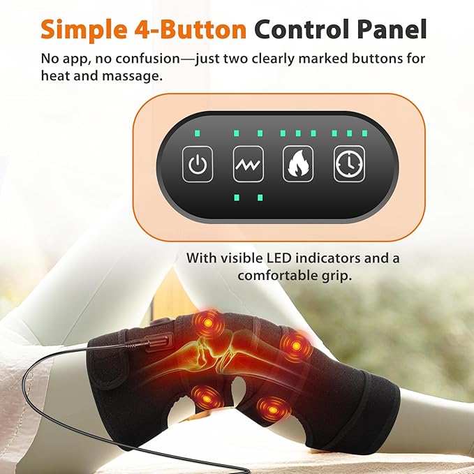 Knee Heating Pad for Pain Relief, Knee Massager for Arthritis Pain Relief, Heated Knee Brace Wrap, 3 Heat Settings, 5 Vibration Modes, Timer, Extra Long Cord, Perfect for Dad Mom Elders