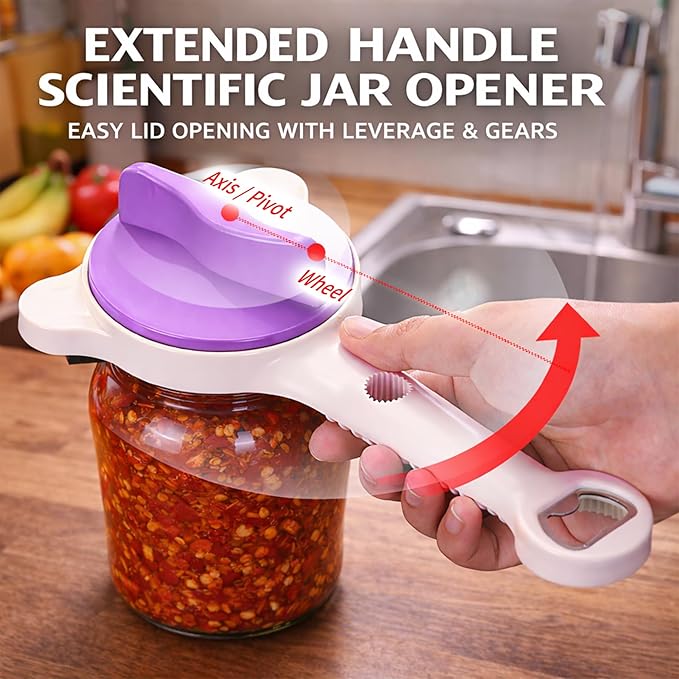 New 4-in-1 Retractable Jar & Bottle Opener, Adjustable Stainless Steel Lid Remover with Non-Slip Grip for Seniors, Multi-Functional Jar Opener with Ergonomic Handle for Kitchen Jars Cans Bottles(Gray)