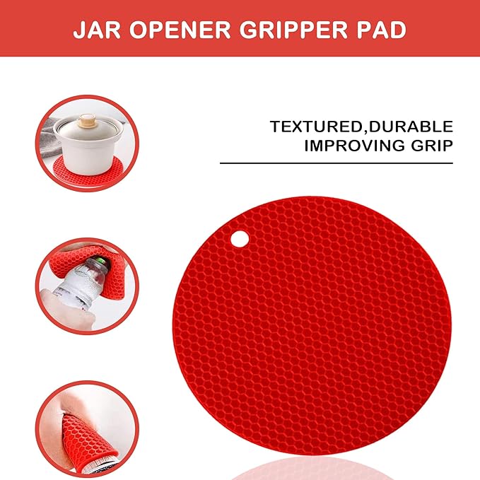 Jar Opener for Weak Hands, Seniors with Arthritis, 3 in 1 Multi Function Bottle Opener Lid Opener For Arthritic Hands with Non Slip Rubber Jar opener Gripper Pad (Red)