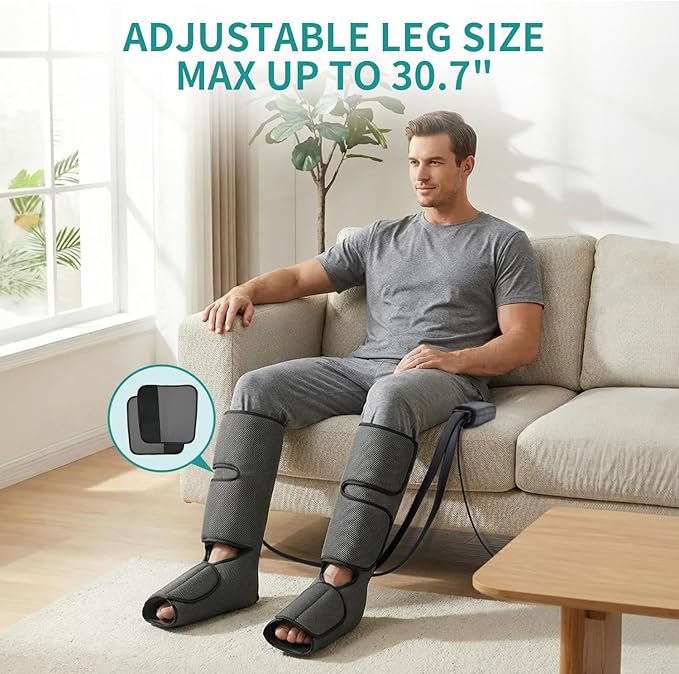 Nekteck Leg Massager for Circulation and Relaxation, Air Compression Foot and Calf Massager to Relieve Pain Edema Swelling with 2 Size Extensions, Massage Tools for Mom Dad Men Women