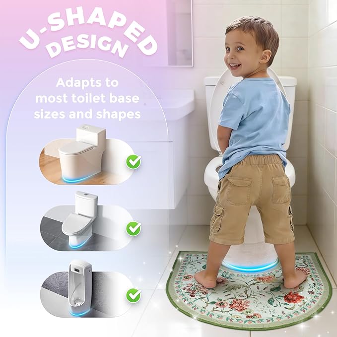 Washable Commode Potty Training Mats, Super Absorbent Reusable Toilet Training Rug for Kids, Leak-Proof & Non-Slip Adult Incontinence Toilet Mat, Bathroom Floor Protector Pads 4 Pack
