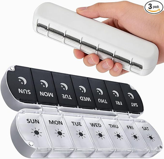 Weekly Pill Organizer 2 Times a Day, Magnetic Foldable AM PM Pill Box with Dual Protection, Large Travel Medication Case for Vitamins, Fish Oils, Supplements (Black & White)