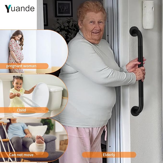 4 Pack 24 Inch Shower Grab Bar, YuanDe Matte Black Bathroom Grab Bar Handle w/Anti-Slip Knurled Grip, Stainless Steel Bath Balance Bar, 1.25" Diameter Safety Hand Rail Support,Handicap Injury Elderly