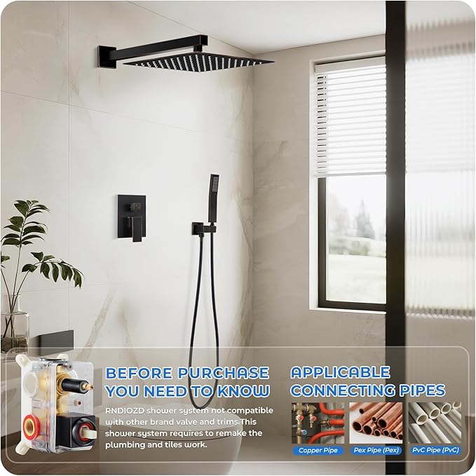 ORB Shower Faucet Set, 10 inch Rain Shower System with Pressure Balance Valve, Wall Mounted 2-Functions Bathroom Shower Systems with Rain Shower and Handheld Spray Shower Trim Included