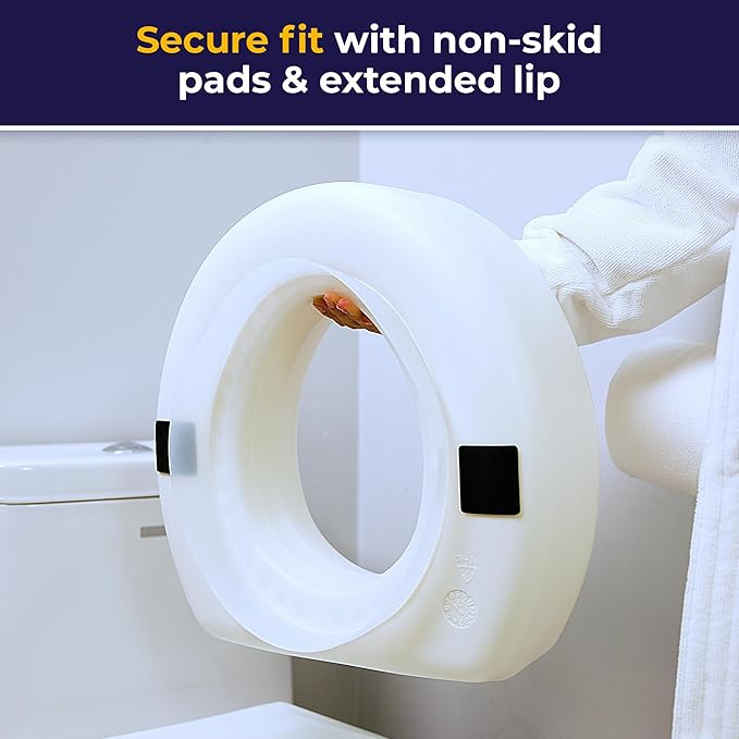 AquaSense 4-Inch Portable Toilet Seat Riser - Elevated Toilet Seat for Seniors - Easy Installation - Sturdy Non-Skid Design - Fits Round Toilets - Post-Surgery & Mobility Aid