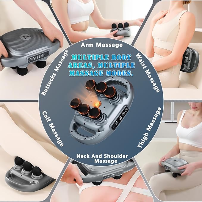 UFFAE 6 Head Massage Gun Deep Tissue with 9 Levels & 9 Modes, Electric Massager Tool for Legs, Arms, Waist, Back, Buttocks - Full Body Muscle Pain Relief, Ideal Gifts for Women, Men, Mom, and Dad