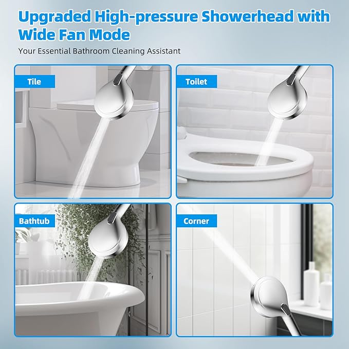 Hibbent 12'' All Metal CUPC Certified Shower Head, High Pressure Rainfall Shower Head, Handheld Showerhead Combo, 12'' Adjustable Shower Extension Arm, 10-Spray, 71'' Hose, Showerhead Holder, Chrome