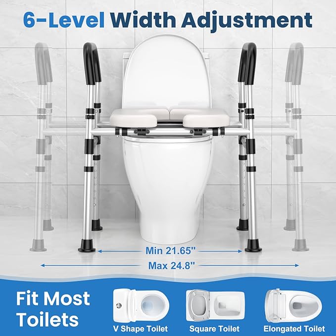 Toilet Seat Riser for Seniors, Raised Toilet Seat with Handles - FSA/HSA Eligible, Adjustable Height & Width, Supports 400 lbs - Universal Fit for Elderly, Handicap, Post-Surgery & Pregnancy