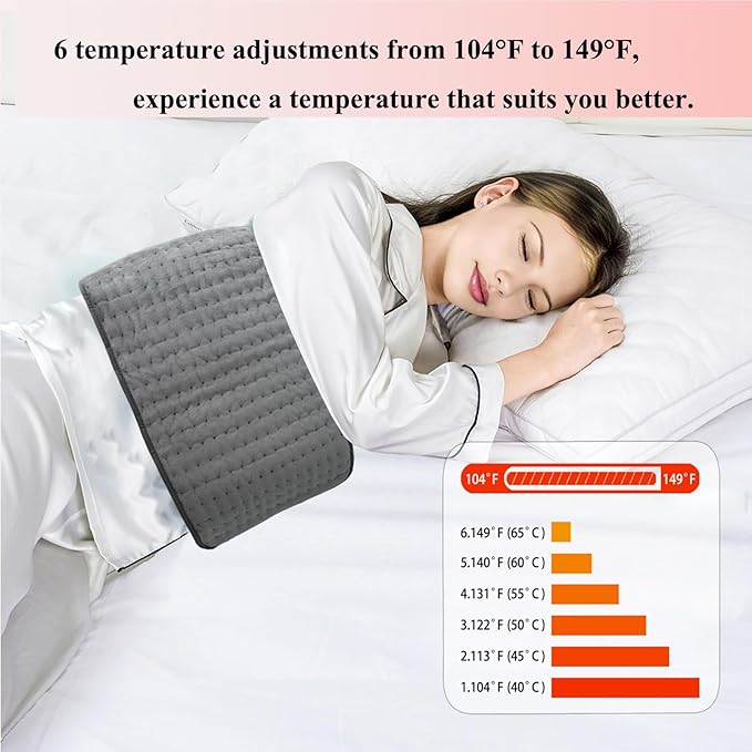 Heating Pad for Back Pain Relief Period Cramp,6 Heat Settings & 4 Timer Auto Shut Off,Soft 12" x24" Electric Heat Pad for Neck Shoulders