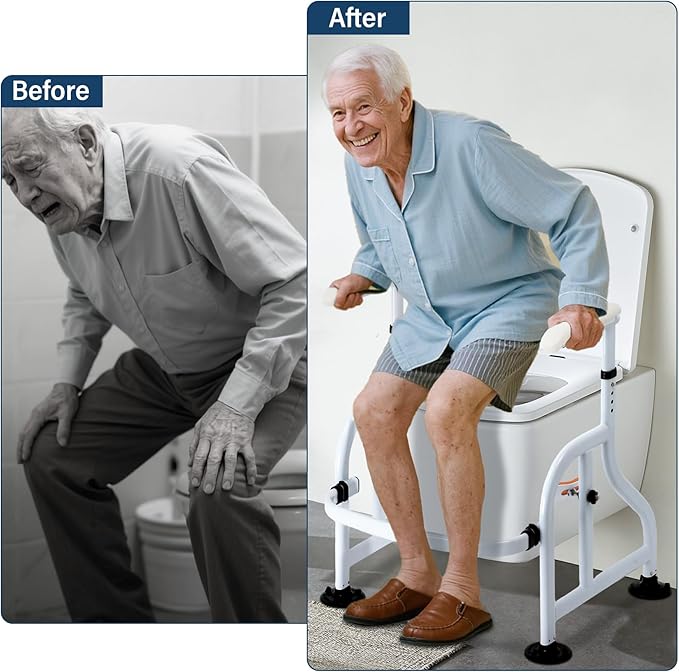Neoaider Toilet Safety Rails with Adjustable Handrails, 300 Lbs Weight Capacity Toilet Rails, Toilet Safety Frames & Rails for the Elderly, Pregnant Women, Patients