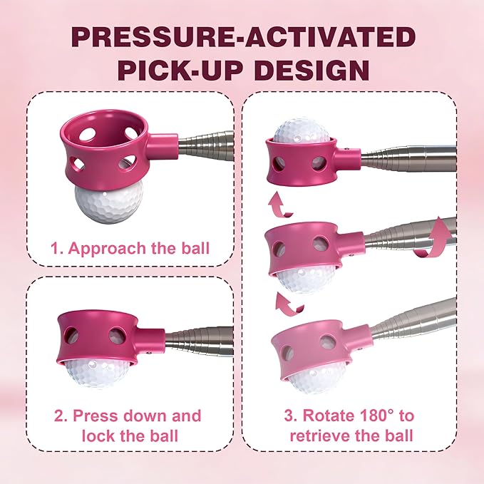 Golf Ball Retriever Telescopic for Water, GolfBall Grabber Tool, Golf Accessories Gifts for Men, Women & Golfers, Golf Balls Picker with Stainless Steel Shaft&Non-Slip Rubber Grip