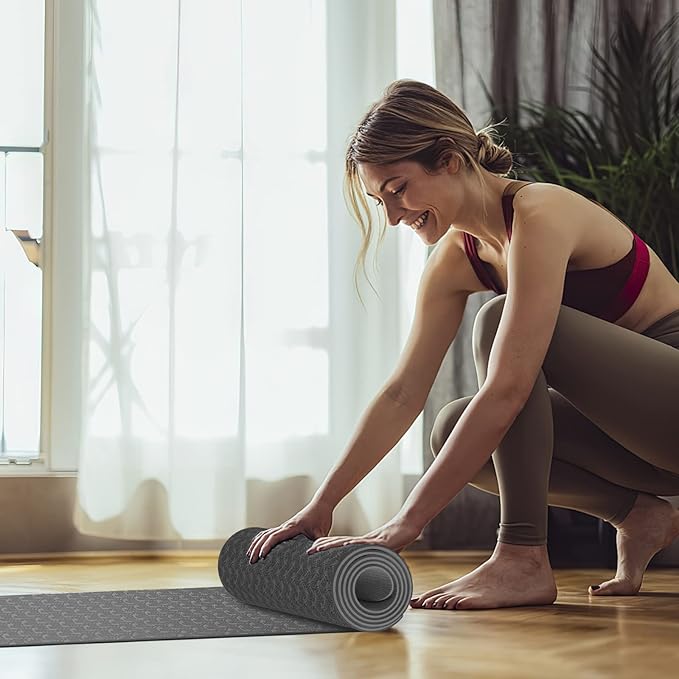 Yoga Mat 1/3" (8mm) Thick Non-Slip, Women Men Fitness & Exercise Mat, 72"Lx24"W Eco-Friendly TPE Workout Mat with Carrying Strap for Yoga, Pilates, Home Gym, Floor Exercises