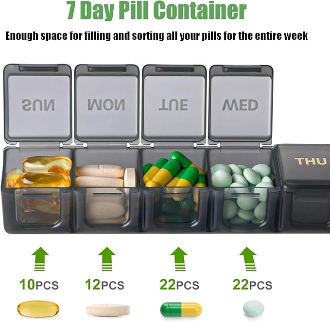 2 Pack Weekly Pill Organizer, Large 7 Day Pill Case, Daily Vitamin Case Medicine Box, AM/PM Pill Containers for Medicine Supplements Fish Oil (Orange & Red)