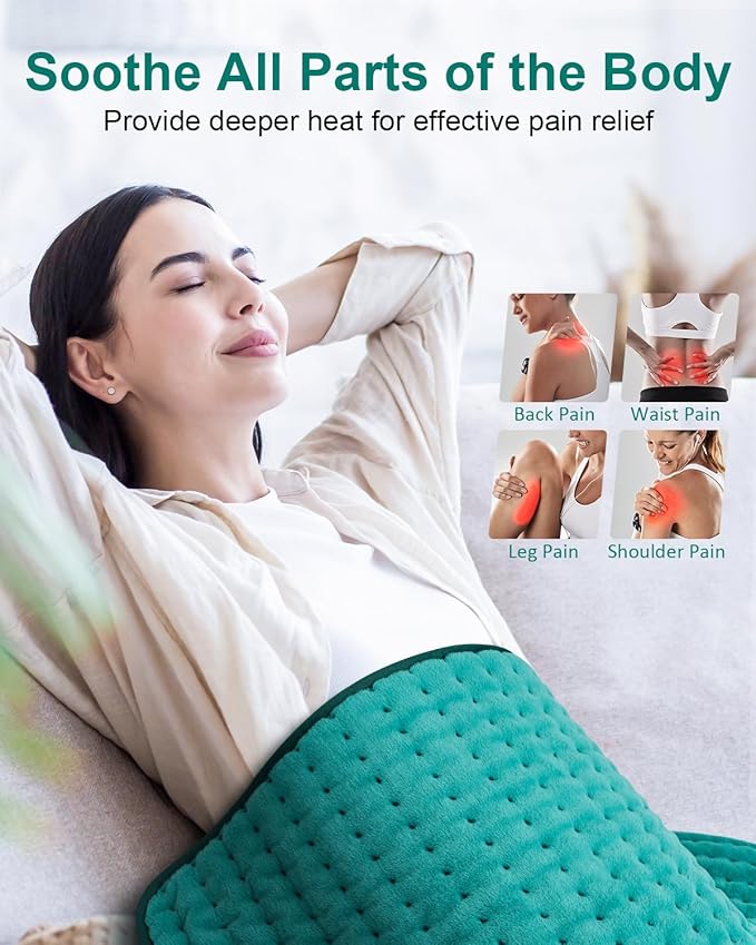 Heating Pad for Back & Period Cramps, Mothers Day Gifts & Birthday Gifts for Women Mom Men Dad, Electric Heating Pads for Abdomen/Waist/Shoulder, 12" x 24", 6 Heat Settings, 4 Auto-Off, Teal Green