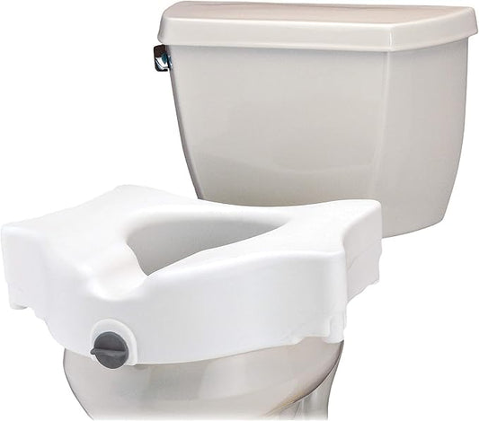 NOVA Toilet Seat Riser – Adds 5” Height, Raised Toilet Seat with ON/Off Front Lock, Fits Standard & Elongated Toilets, Supports up to 300 lb Capacity, Bathroom Safety Aid for Seniors