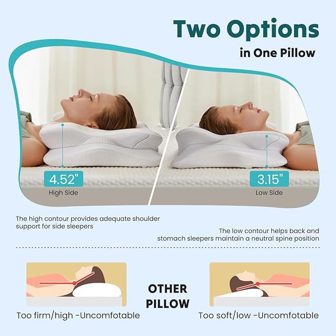 DUMOS Cervical Pillow for Neck and Shoulder, Contour Memory Foam Pillow, Ergonomic Neck Support Pillow for Side Back Stomach Sleepers with Pillowcase
