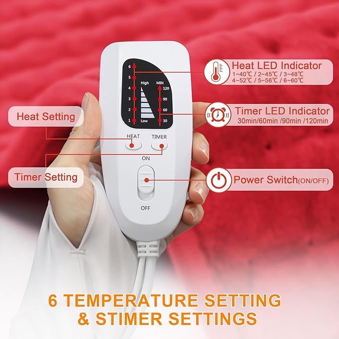 Deepsoon Heating Pad,Electric Heating Pads for Back,Neck,Moist Heating Pad for Abdomen Shoulder Knee Legs,Dry/Moist Heat&Auto Shut Off,Mother's Day Birthday for Men and Women,Red,24x12 Inch