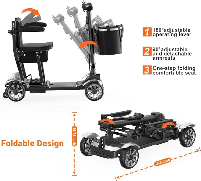 Mobility Scooter for Adults, 4 Wheels Mobility Scooter with LCD Display, 350LBS Capacity & Lithium Battery, Airline Approved, 38LBS Motorized Mobility Scooter for Seniors (Silver, 15 MI-211)