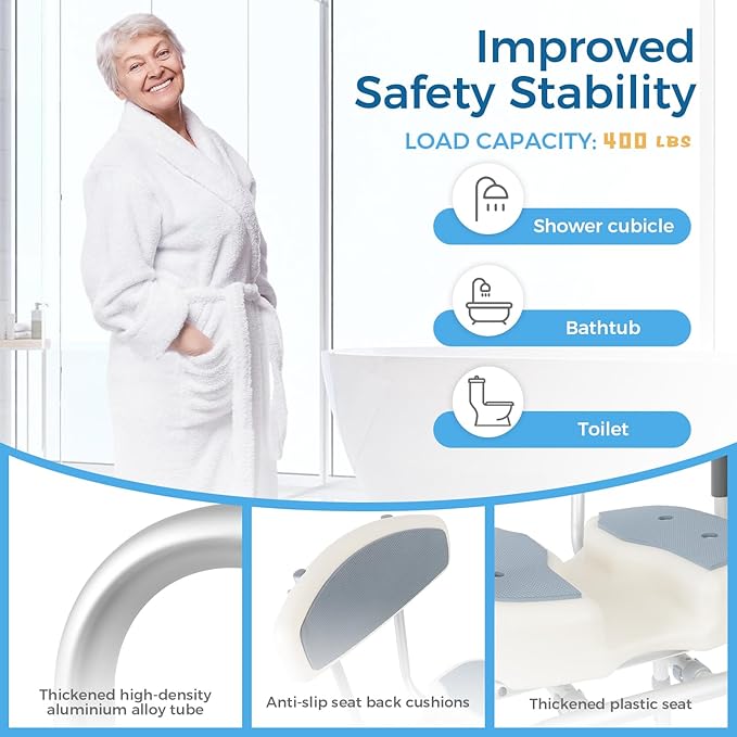 FAHKNS Senior Bathing Chair Swivel Shower Chair with Arms and Back, 400 lbs Heavy Duty U-Shape Seat for Inside Tub, Height Adjustable Safety Bath Seat for Elderly and Disabled