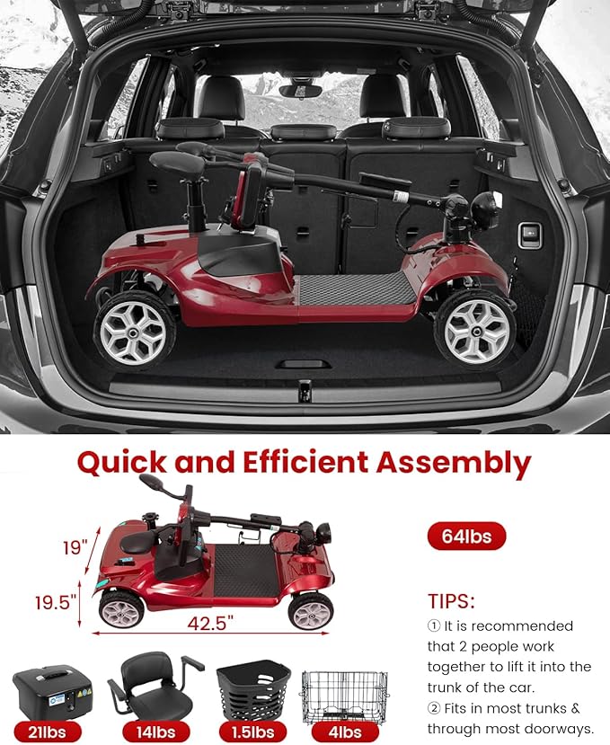 4 Wheel Electric Power Mobility Scooter for Adults, Electric Scooter for Seniors Folding Mobility Scooter -Max Speed 5 Mph,12.5 Miles Long Travel Range