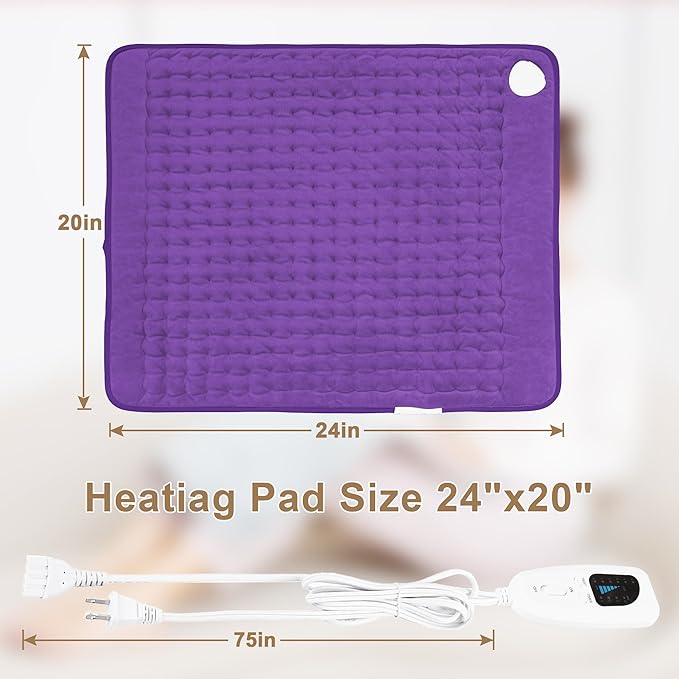 Deepsoon Heating Pad,Electric Heating Pads for Back,Neck,Moist Heating Pad for Abdomen Shoulder Knee Legs,Dry/Moist Heat&Auto Shut Off,Mother's Day Birthday for Men and Women,Dark Purple,24x20 Inch