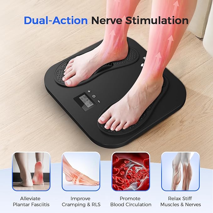 EaseZen Foot Massager for Neuropathy, Rechargeable TENS EMS Foot Stimulator with 10 Modes 20 Intensities, Feet Circulation Stimulator for Neuropathy, Plantar Fasciitis, Gifts for Mom Dad
